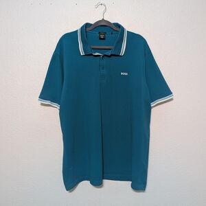 BOSS Men's Teal Polo Shirt with Tipped Collar Reg Fit Responsible Line